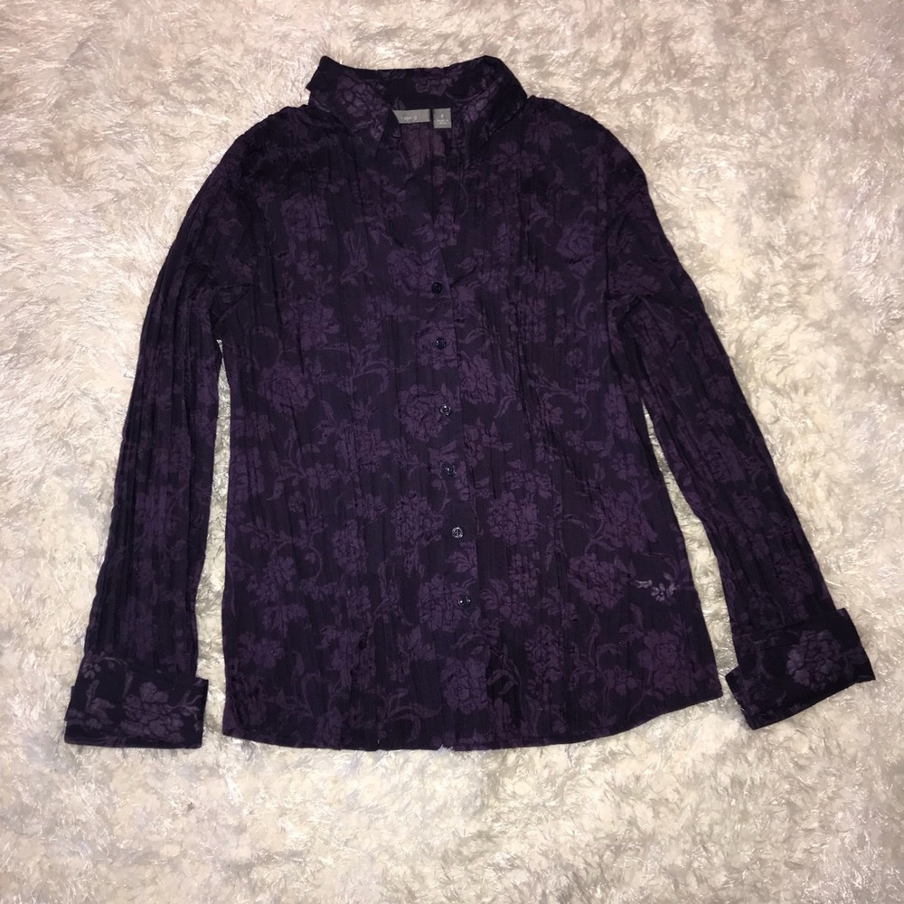 Purple Crimped Floral Button Up Shirt